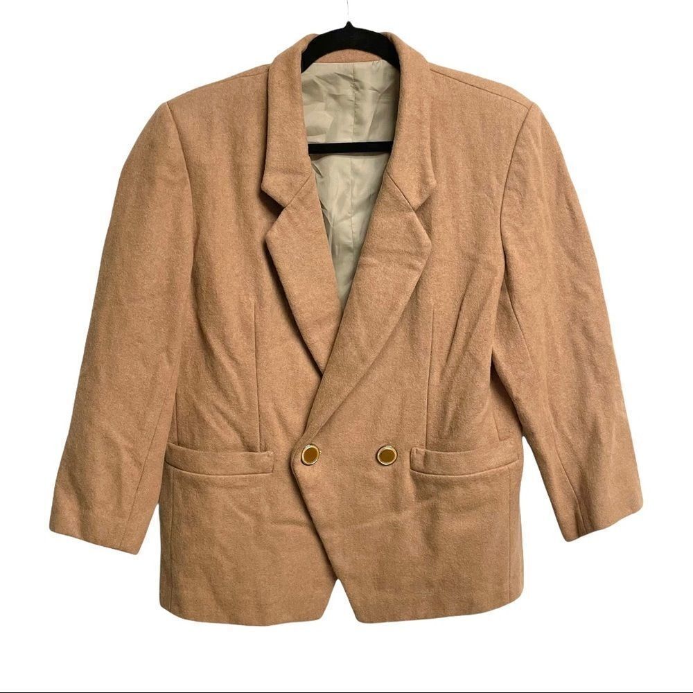 Vintage Wool Double Breasted Blazer Camel L